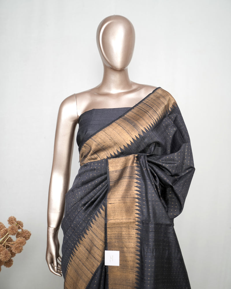 Charcoal grey Premium Raw Silk Saree  SAN3988