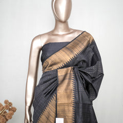 Charcoal grey Premium Raw Silk Saree  SAN3988