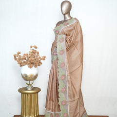 Nude Pure Tusser Silk Saree with Organza Embroidered Border  SAN4950