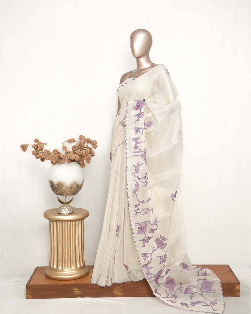 Tissue Kota Applique Embroidery Saree  SAN5177