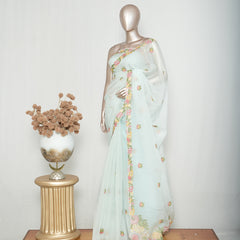 Ice Blue Crushed Organza Saree SAN4341