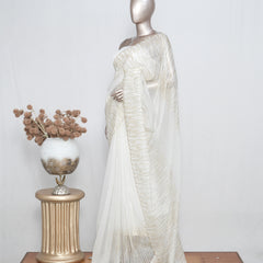 Offwhite & Gold Textured Organza Saree – Modern Minimal Elegance SAN4954