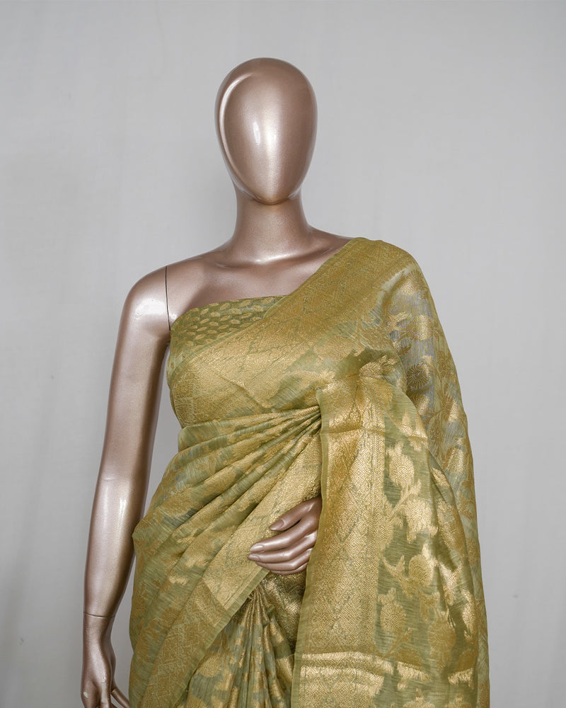 Linen Silk Saree with Banarasi Weaving SAN4062
