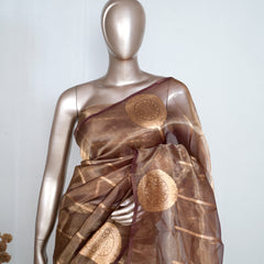 Copper Brown Pure Golden Tissue Silk Saree SAN4738