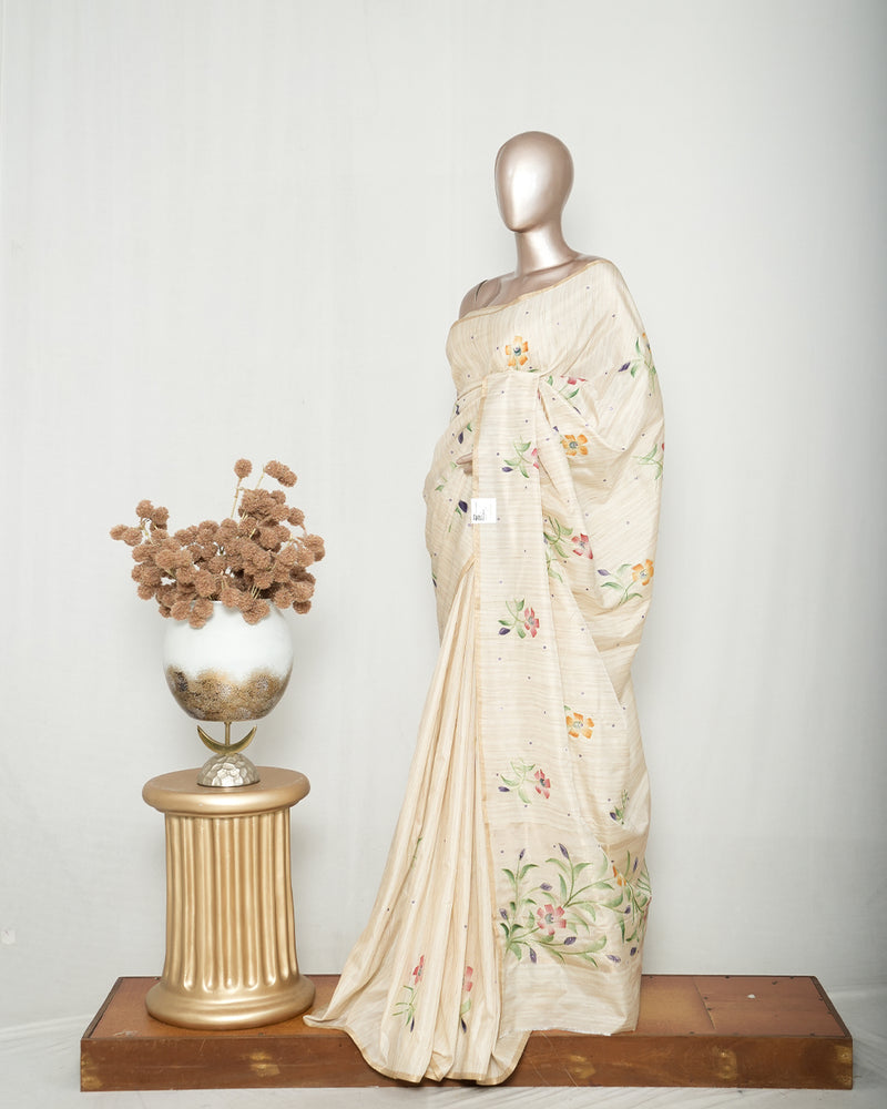 Ivory Floral Hand-Painted Kota Saree A SAN5318