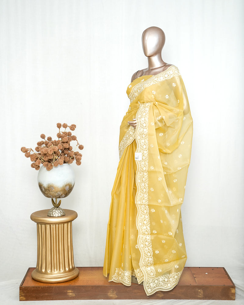 Pastel yellow Organza Saree  P  SAN5312