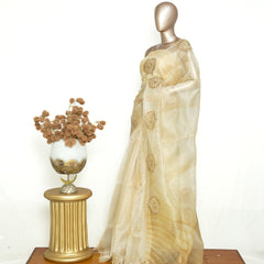 Ivory Organza Saree with Appliqué Embroidery SAN4949