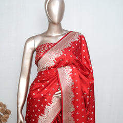 Coral Red Banarasi Silk Saree – Classic Zari Heritage SAN5287