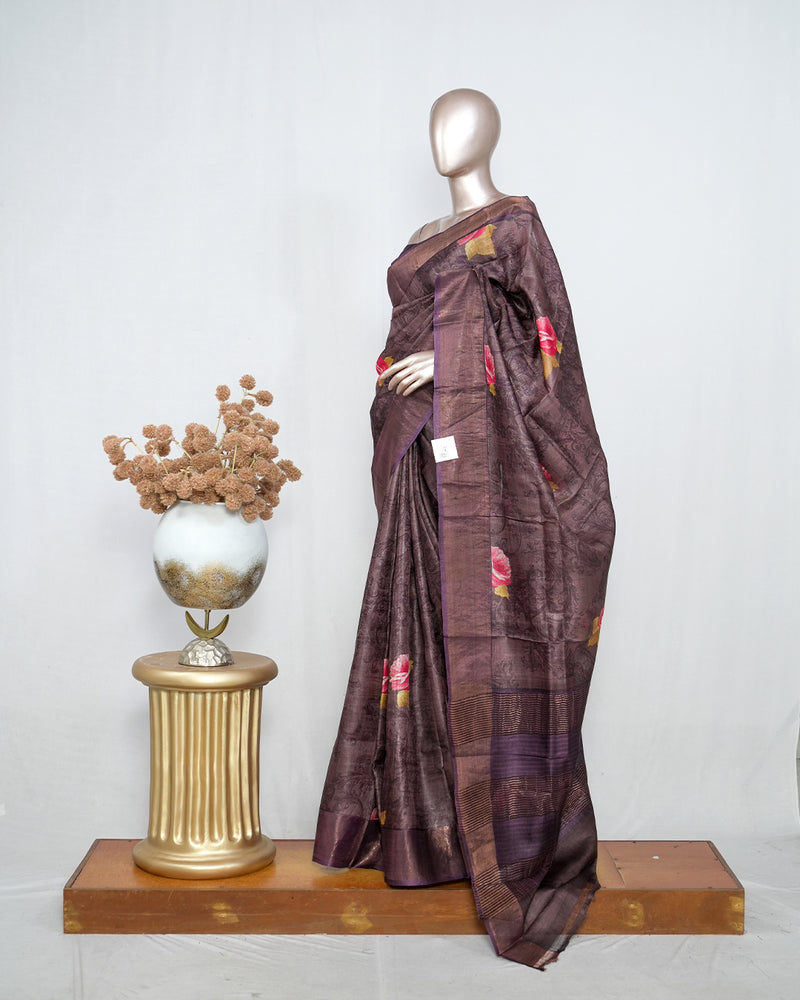 Printed Tusser Silk Saree  SAN4194