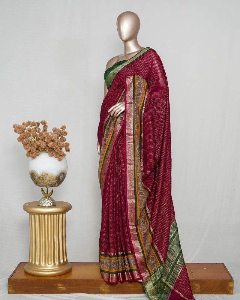 Mysore Semi Silk Saree with Kalamkari Border  _Sarees 650 067 VI (₹3100) 2 C 005033
