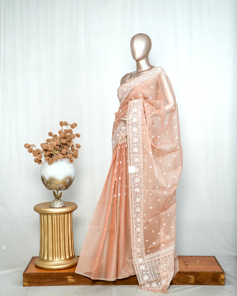 Pastel muted peach Organza Saree I  SAN5312