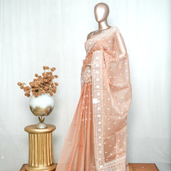 Pastel muted peach Organza Saree I  SAN5312