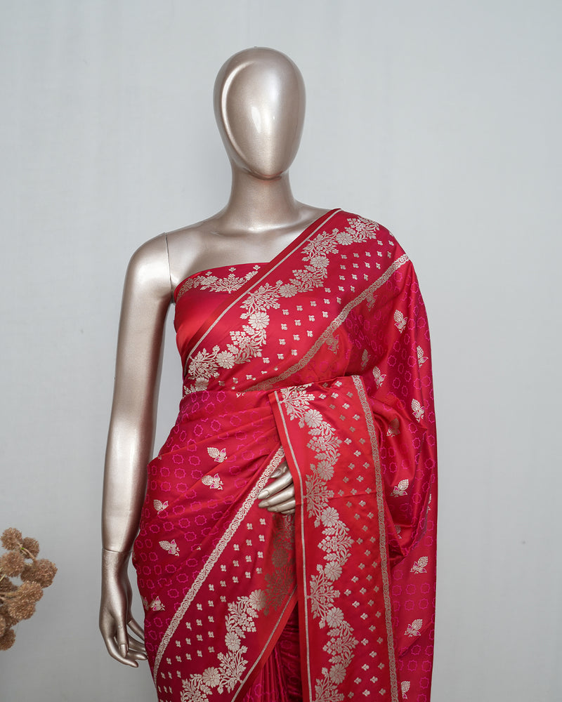 Rani Pink Pure Satin Banarasi Saree  SAN5289