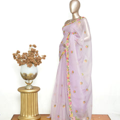 Lavender Organza Saree with Floral Thread Embroidery SAN4340