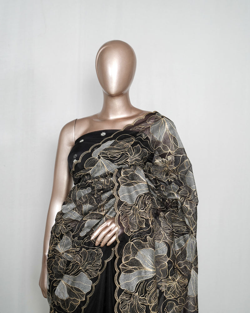 Black Organza Saree  SAN4369