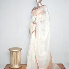 Pure Kora Organza Saree – Ivory Gold Elegance  SAN4729