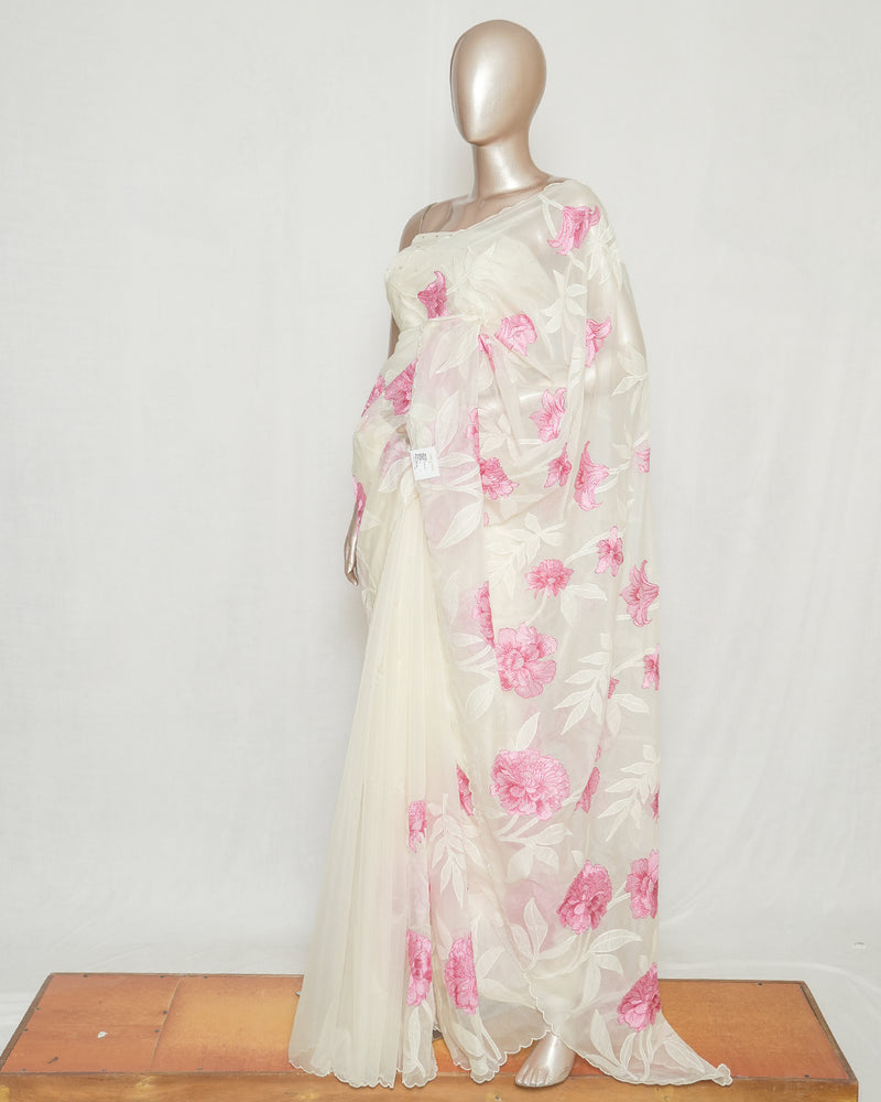 Ivory Organza Saree with Contrast Thread Embroidery  SAN5394