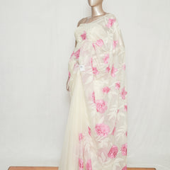 Ivory Organza Saree with Contrast Thread Embroidery  SAN5394