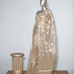 Champagne Gold Pure Tissue Silk Saree – Radiant Elegance in Every Drape  SAN4375