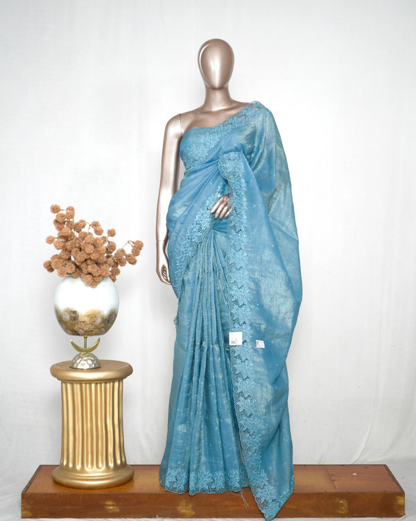 Shimmer Crushed Satin _Crushed Tissue EMB Saree (₹4300) F 004117