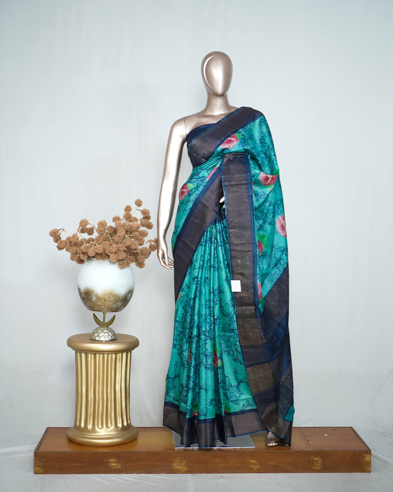 Tussar Silk Printed Saree with Bavunchi Border SAN4192