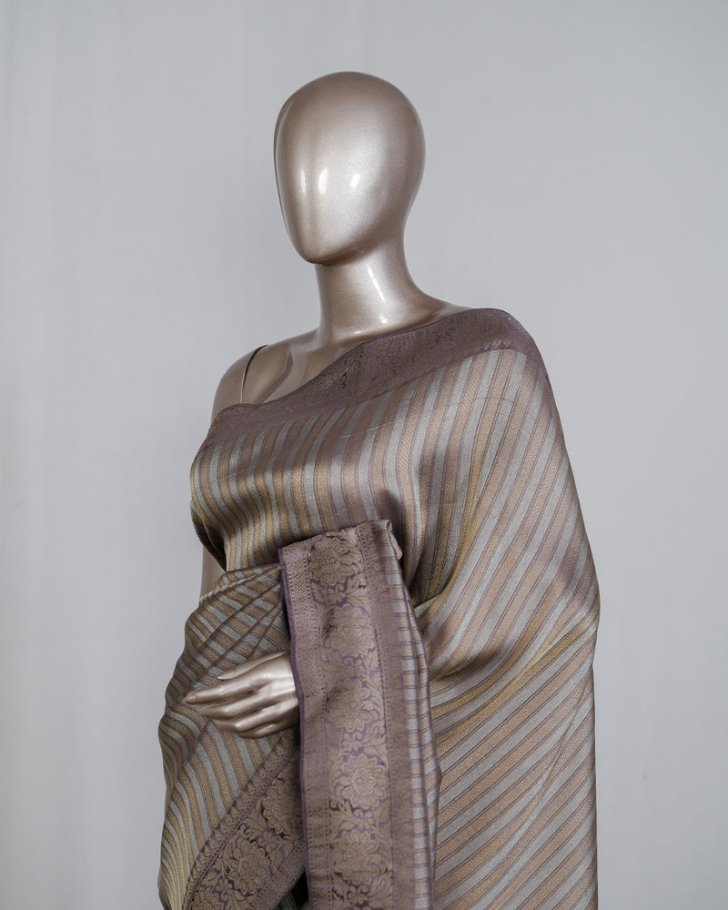 Banarasi Brocade Silk Saree with Striped Weaving  SAN4603