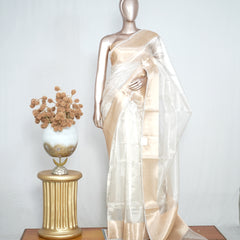 Pure Off-White Golden Tissue Saree SAN4378