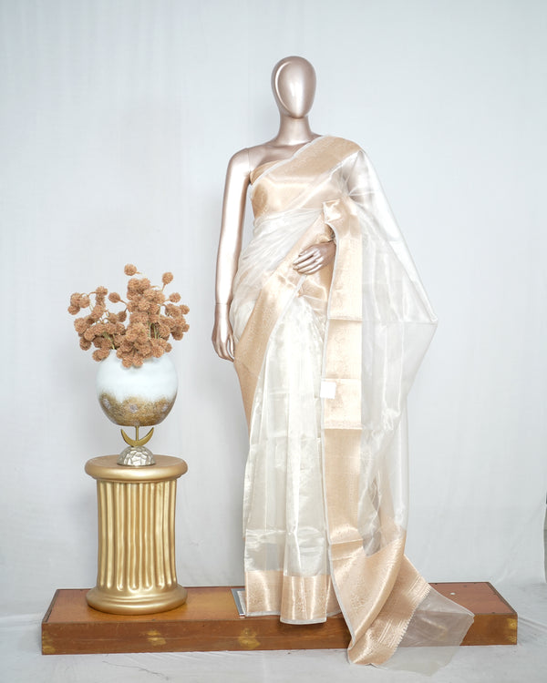 Pure Off-White Golden Tissue Saree SAN4378