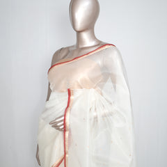 Pure Kora Organza Saree – Ivory Gold Elegance  SAN4729