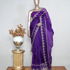 Deep Violet Pure Organza Embroidered Saree SAN4871