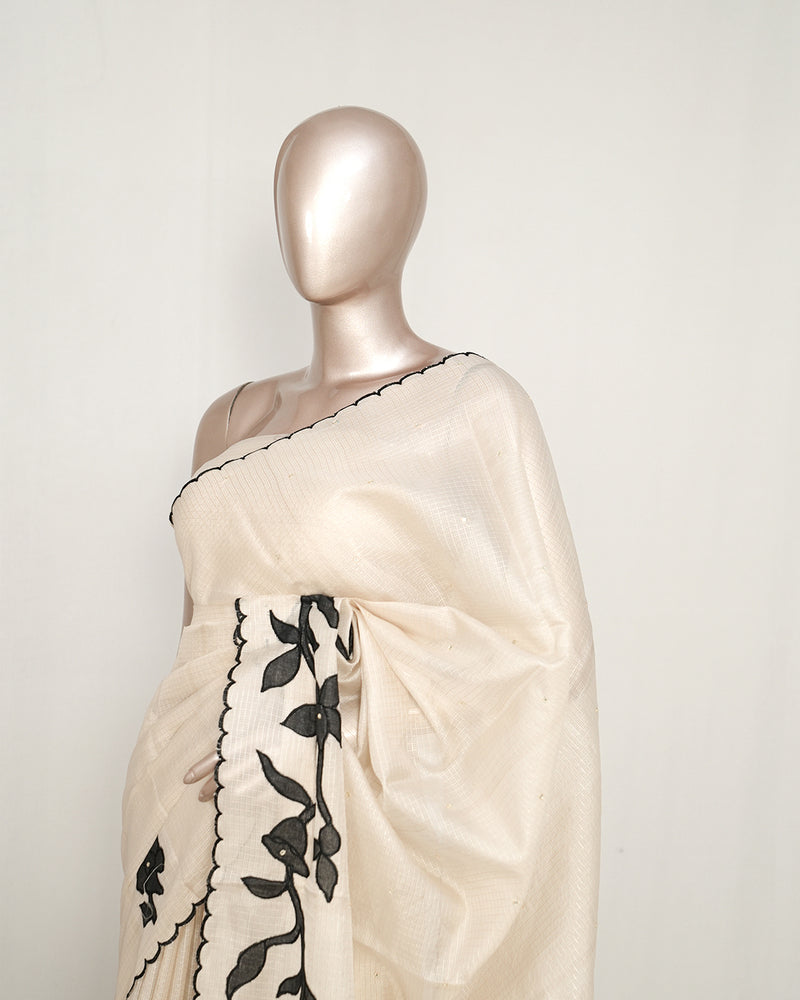 Tissue Kota Applique Embroidery Saree   SAN5169