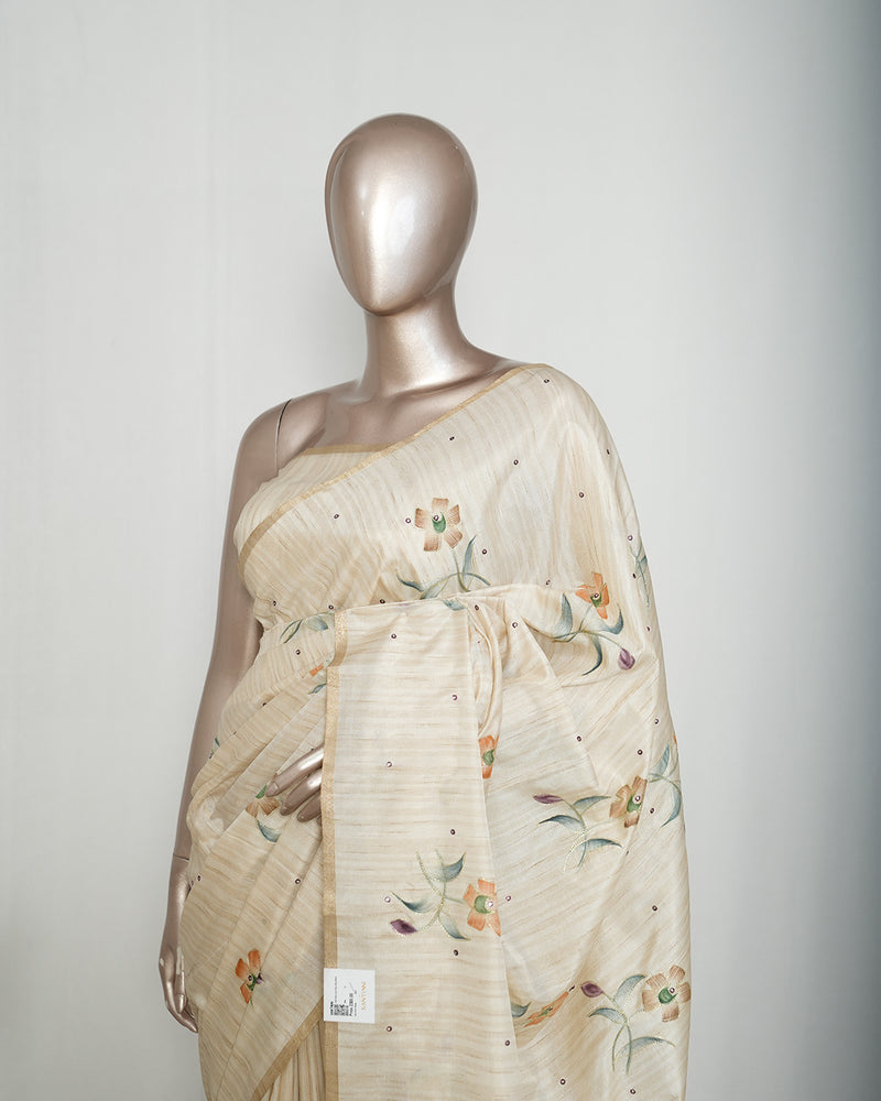 Ivory Floral Matka Silk Saree C SAN5318