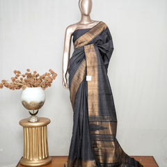 Charcoal grey Premium Raw Silk Saree  SAN3988