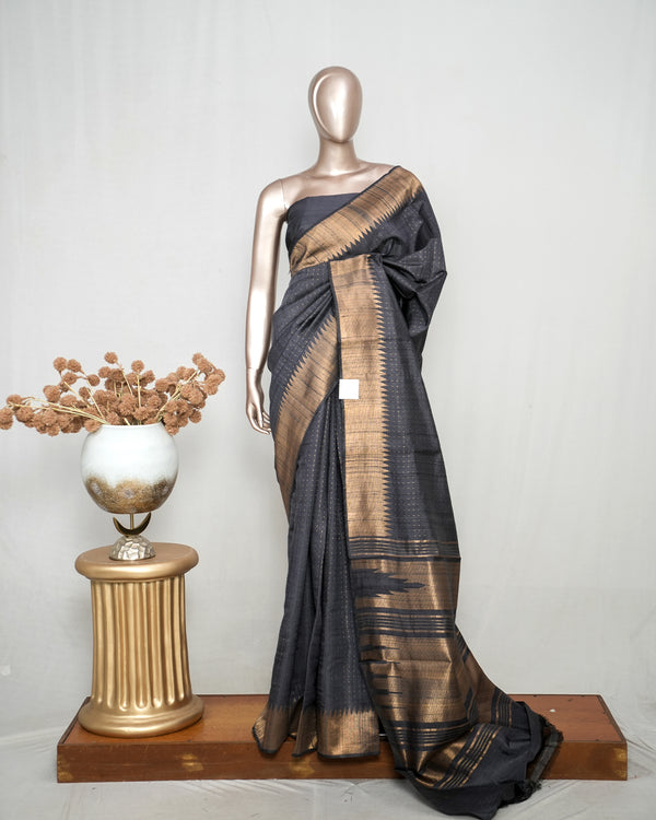 Charcoal grey Premium Raw Silk Saree  SAN3988