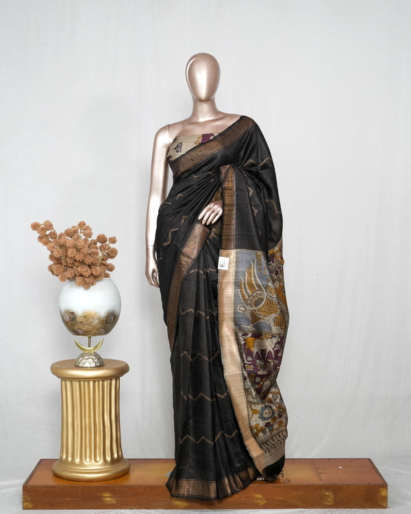 Tussar Silk Saree with Kalamkari Pallu SAN4050