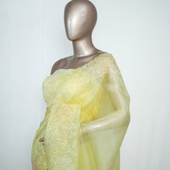 Yellow Organza Saree with Floral Thread Embroidery SAN4934