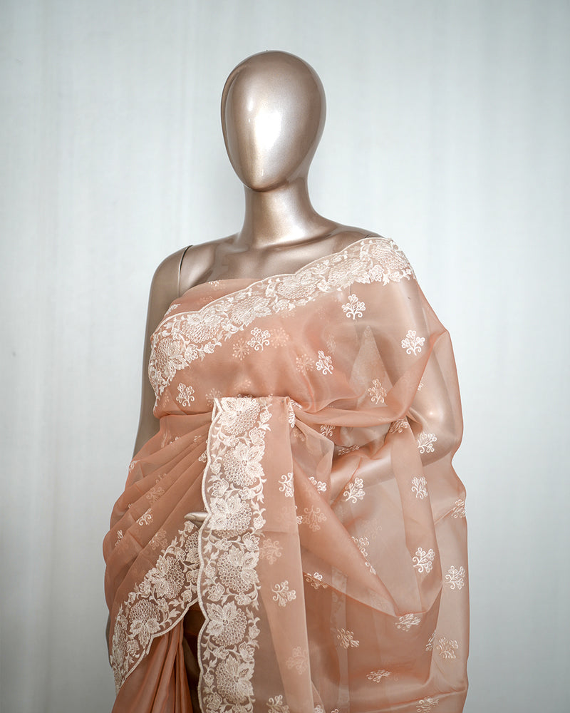 Pastel muted peach Organza Saree K SAN5312