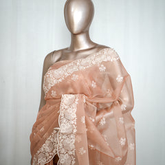 Pastel muted peach Organza Saree K SAN5312