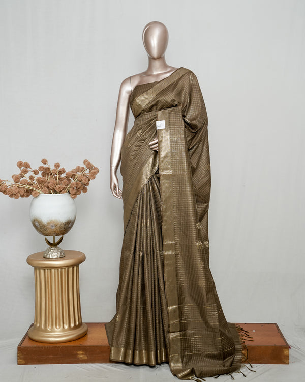 Antique Gold Semi Art Tusser Silk Saree SAN4036
