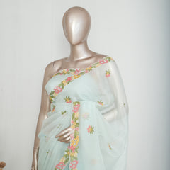 Ice Blue Crushed Organza Saree SAN4341
