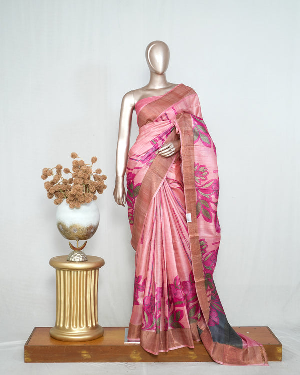 Floral Printed Tussar Silk Saree SAN4171