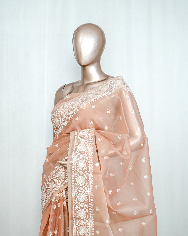 Pastel muted peach Organza Saree I  SAN5312