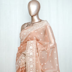 Pastel muted peach Organza Saree I  SAN5312