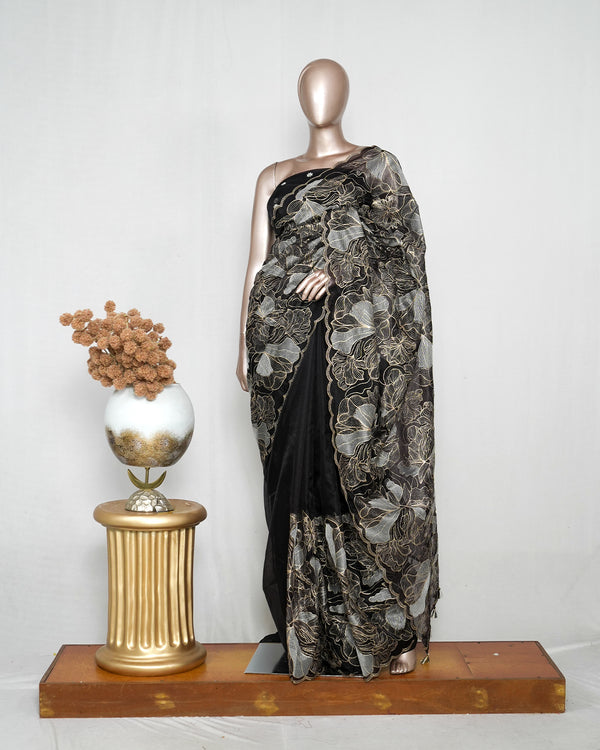 Black Organza Saree  SAN4369