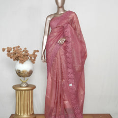 Shimmer Crushed Satin  _ Crushed Tissue EMB Saree (₹4300) C 004106