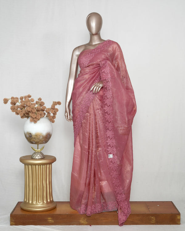 Shimmer Crushed Satin  _ Crushed Tissue EMB Saree (₹4300) C 004106