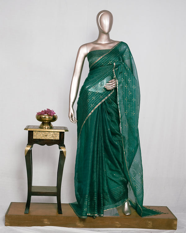 Pure Kora Embroidery Organza Saree  SAN4930