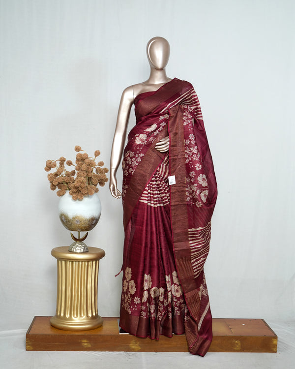 Floral Printed Tussar Silk Saree SAN4206