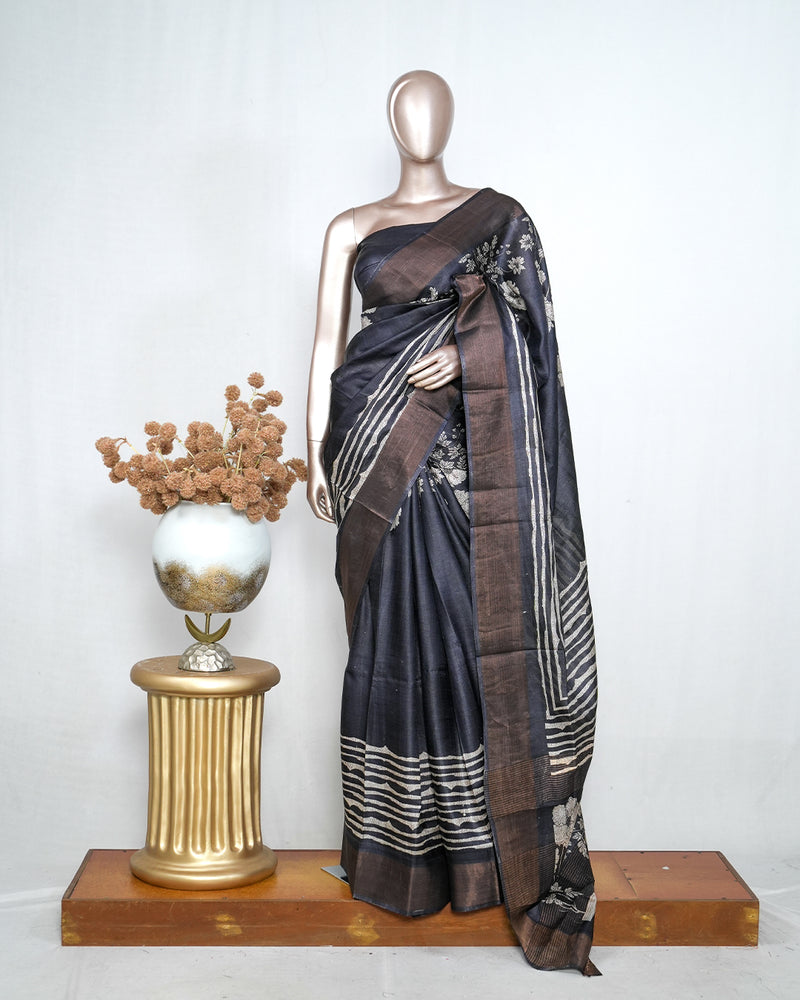 Printed Tusser Silk Saree SAN4208