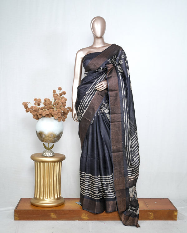 Printed Tusser Silk Saree SAN4208